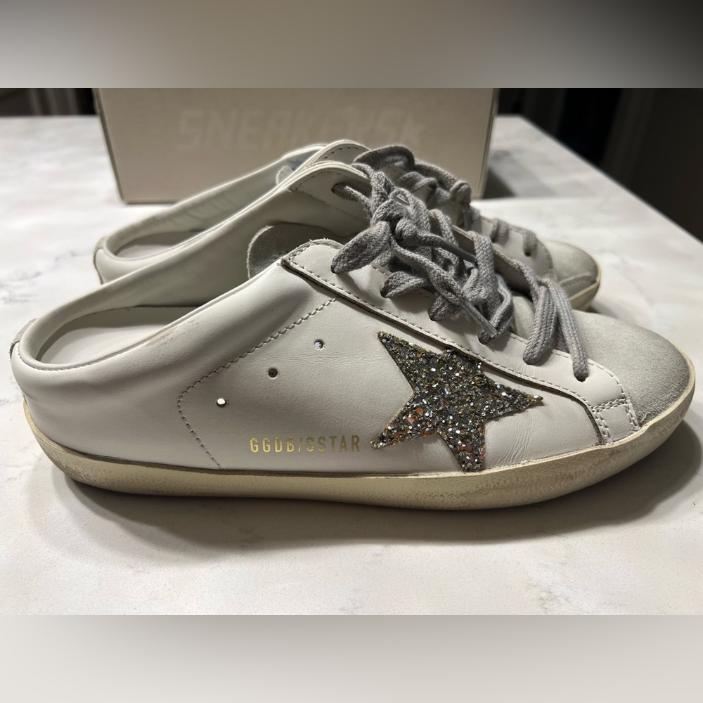 Golden Goose White Sneakers with Silver Glitter Star